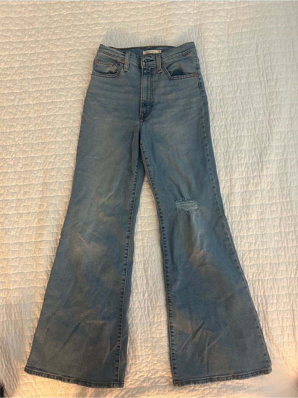 Levi's Medium Blue Flare Jeans with Knee Distress